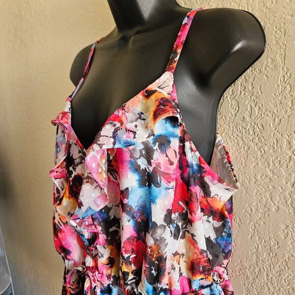 Torrid Chiffon Clip Dot Ruffle Tie Waist Tank Top - Picture 3 of 10